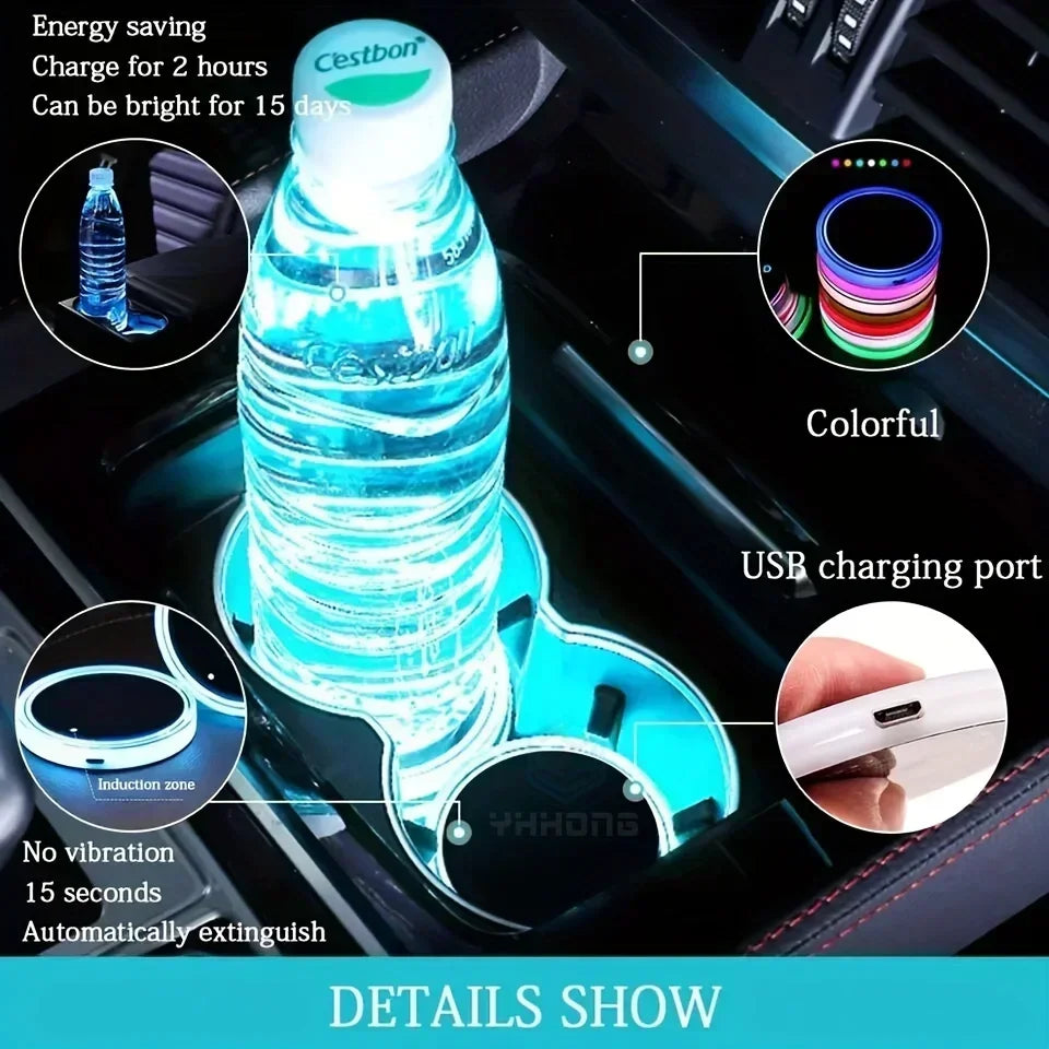 1/2PCS LED Cup Holder Lights for Car Rechargeable